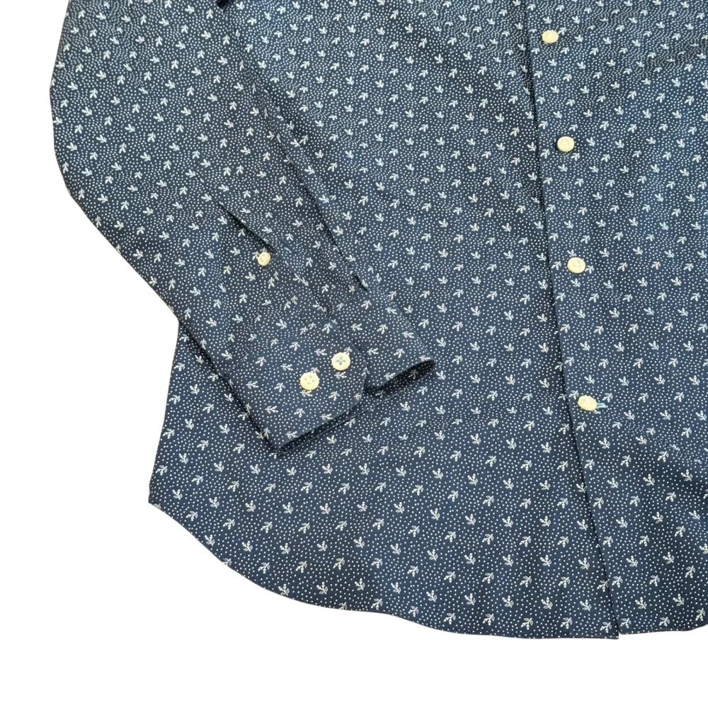 Banana Republic Grant Fit Blue Floral‎ Dot Non-Iron Shirt Men's Size Large